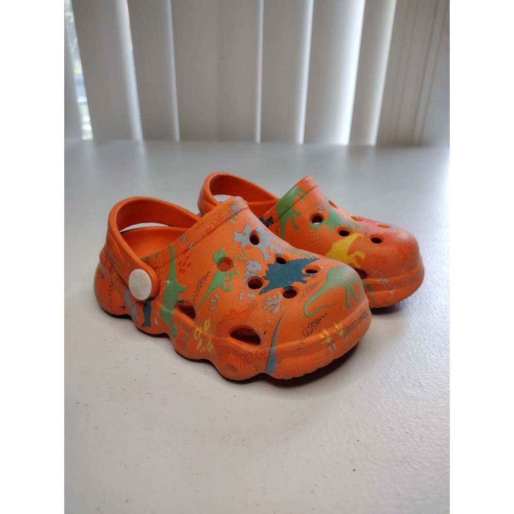 Kids Orange Dinosaur Roar‎ croc Clog Shoes Toddler Size 1.5